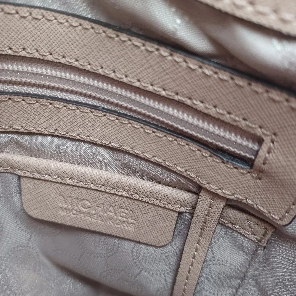 Michael Kors Cynthia Tote Neutral Tan Saffiano Leather Hand Painted Floral Bag